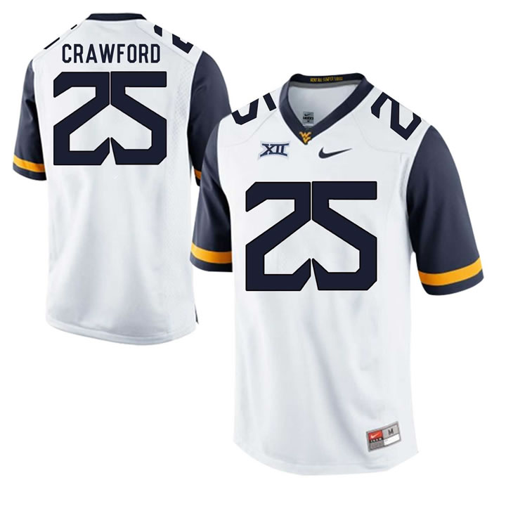 West Virginia Mountaineers #25 Justin Crawford White College Football Jersey